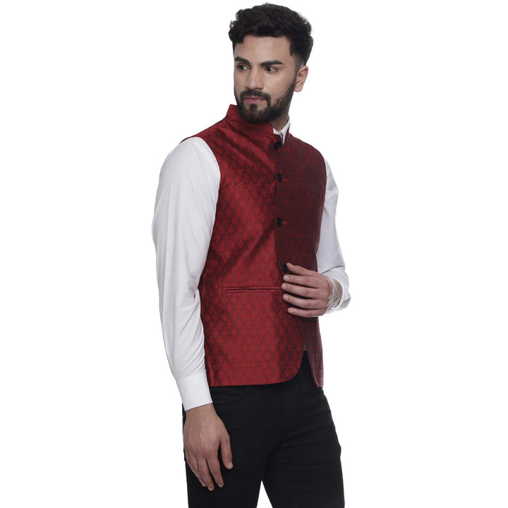 Stylish Art Silk Nehru Jacket | Men's Jacquard Print Outerwear