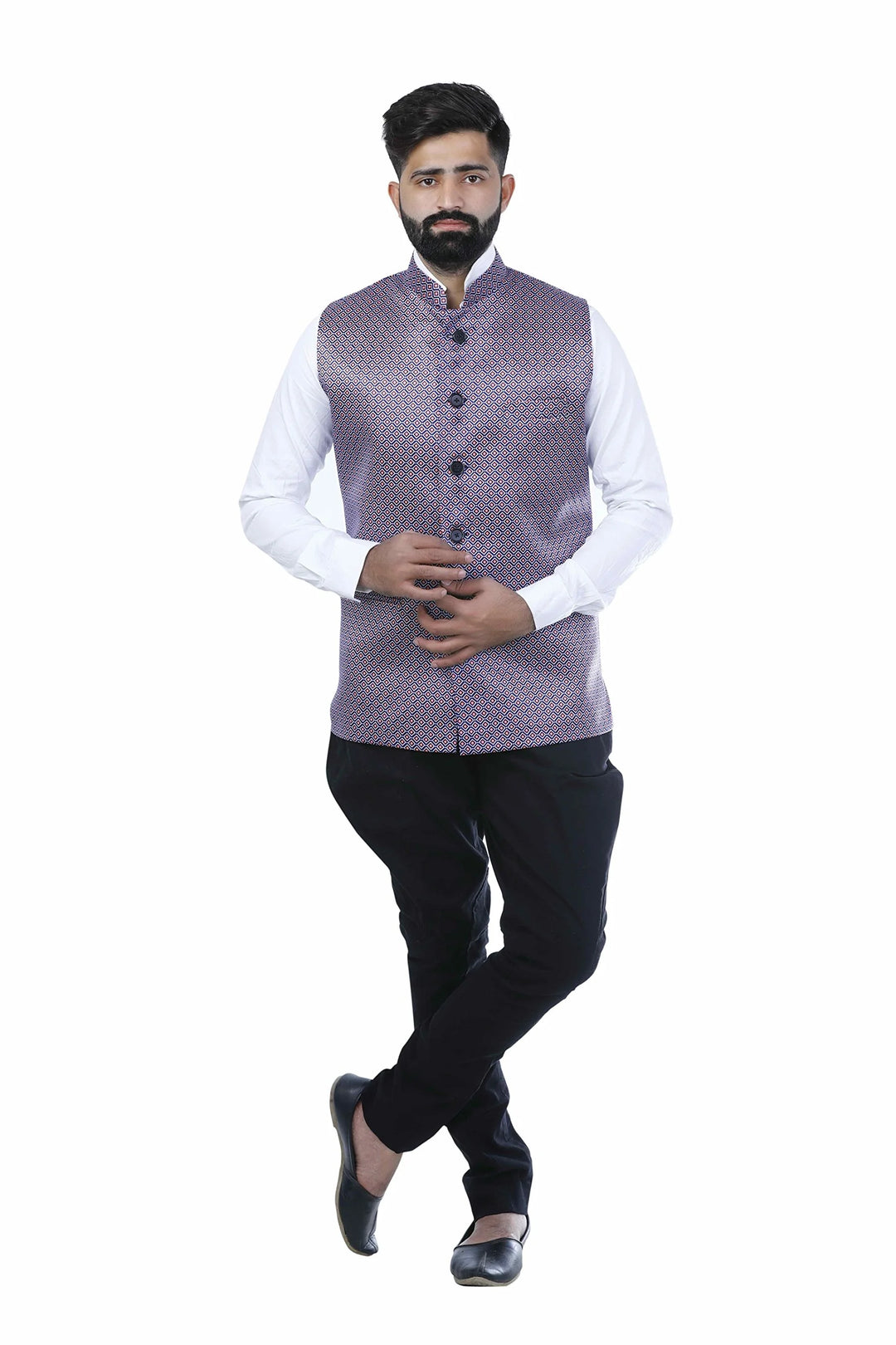 Purple Printed Nehru Jacket | Classy Art Silk Festive Look