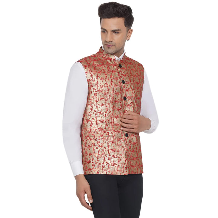 Banarasi Print Nehru Jacket for Men | Traditional Festive Wear