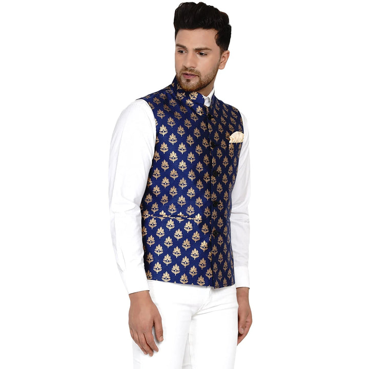 Royal Banarasi Nehru Jacket for Men | Art Silk Printed Elegance