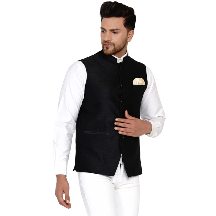 Classy Banarasi Jacket for Men | Solid Silk Blend Nehru Style