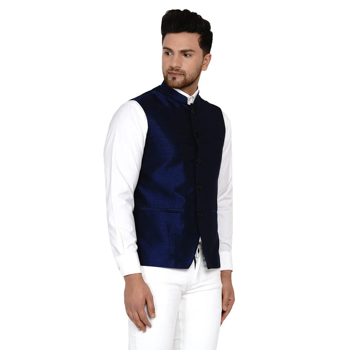 Classy Banarasi Jacket for Men | Solid Silk Blend Nehru Style
