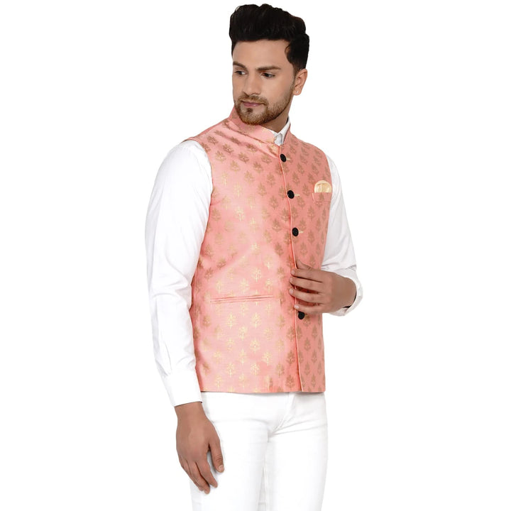 Royal Banarasi Nehru Jacket for Men | Art Silk Printed Elegance