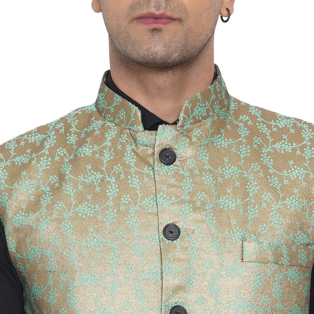 Banarasi Print Nehru Jacket for Men | Traditional Festive Wear