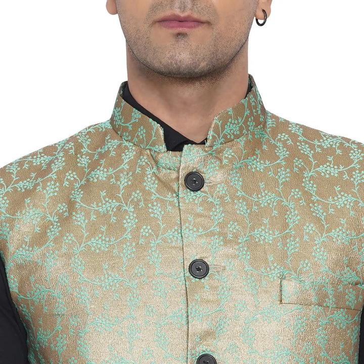 Banarasi Print Nehru Jacket for Men | Traditional Festive Wear