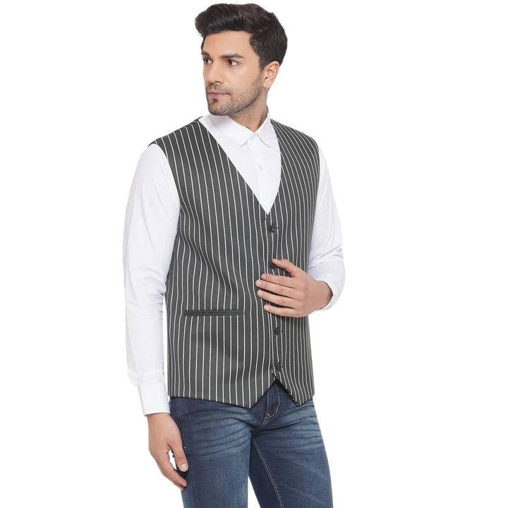 White Striped Waistcoat for Men | Cotton Poly Formal & Casual Wear