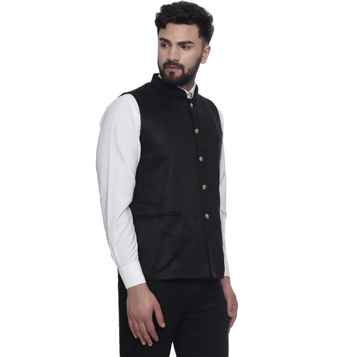 Designer Nehru Jacket for Men | Black Suede Velvet Occasion Wear