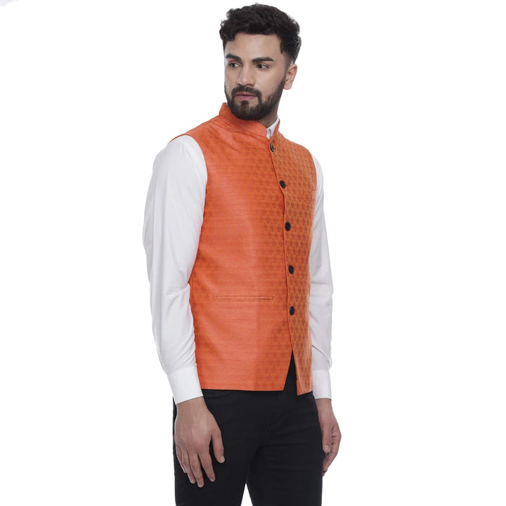 Regal Radiance in Silk | Men’s Jacquard Printed Nehru Jacket