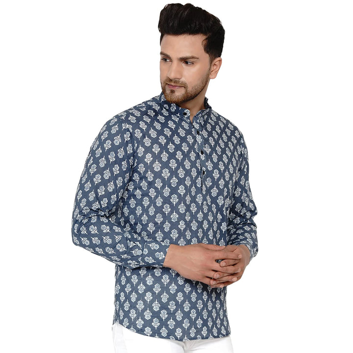 Traditional Look Men's Cotton Kurta | Teal Blue Everyday Charm