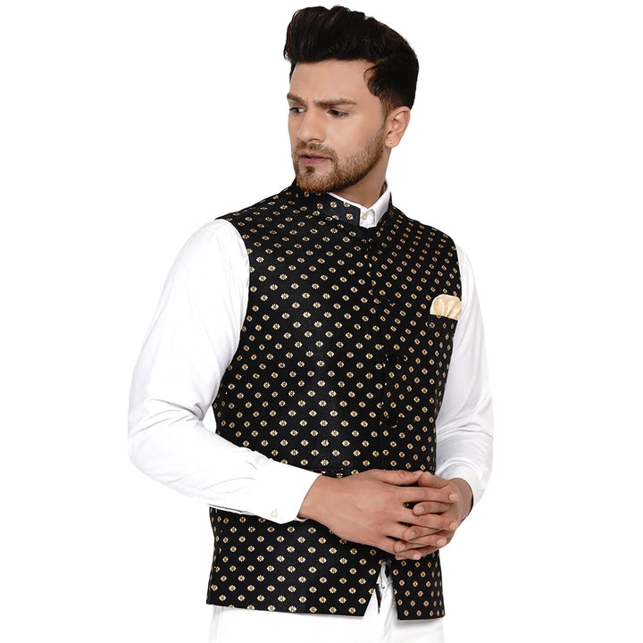 Stylish Banarasi Nehru Jacket | Printed Art Silk Ethnic Outfit