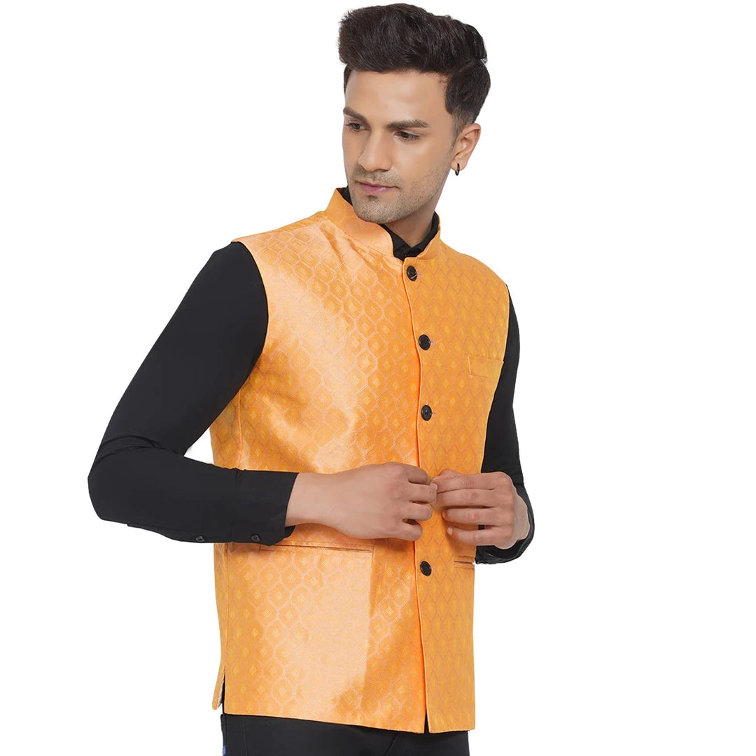 Stylish Printed Jacquard Nehru Jacket for Men | for Weddings & Parties
