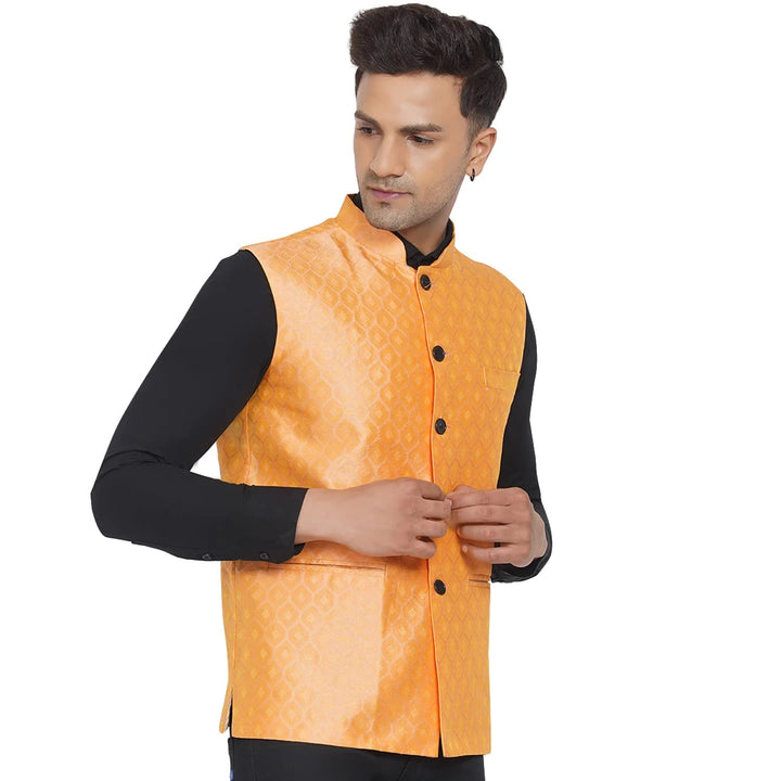 Stylish Printed Jacquard Nehru Jacket for Men | for Weddings & Parties