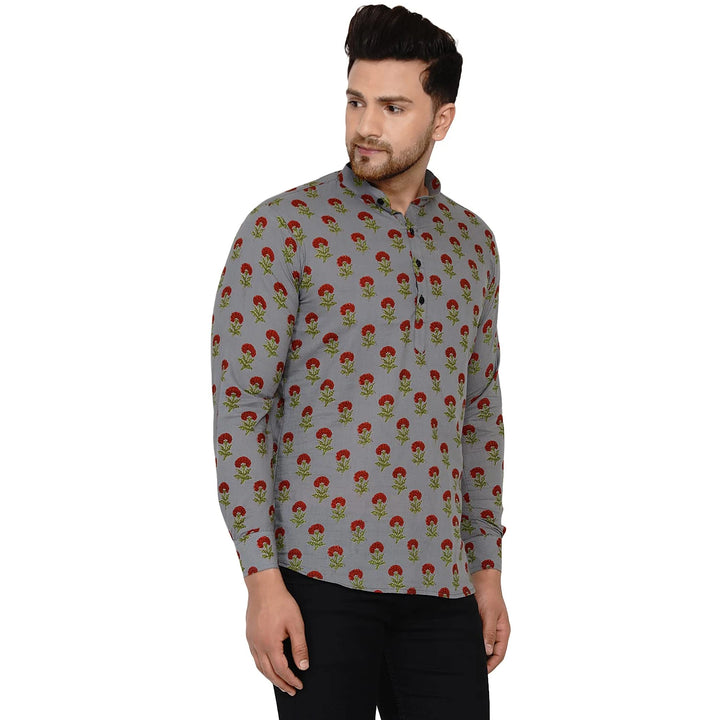 Weekend Ethnic Vibes | Dusty Gray Printed Cotton Kurta