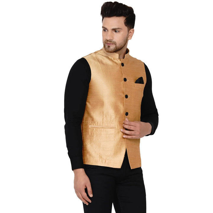 Classy Banarasi Jacket for Men | Solid Silk Blend Nehru Style