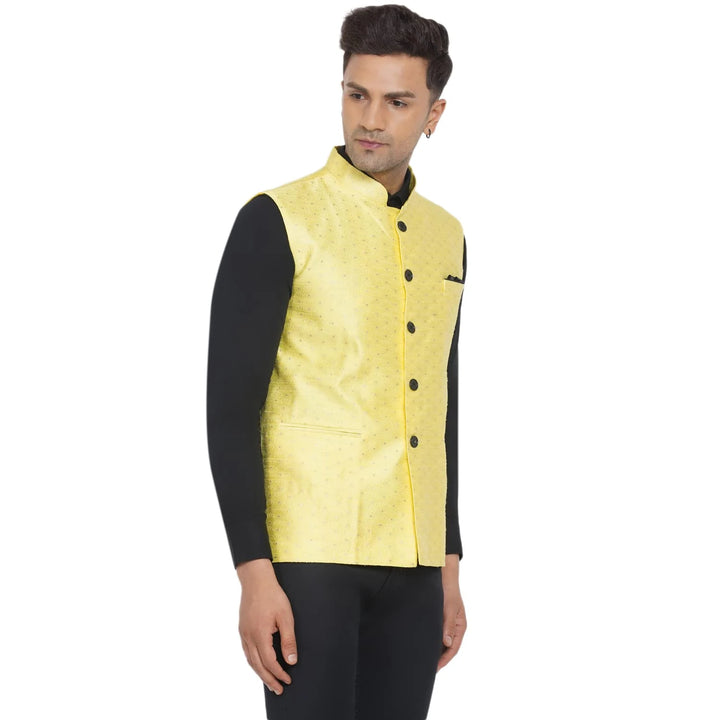 Designer Yellow Nehru Jacket | Traditional Look for Men