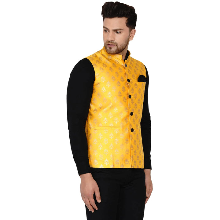 Royal Banarasi Nehru Jacket for Men | Art Silk Printed Elegance