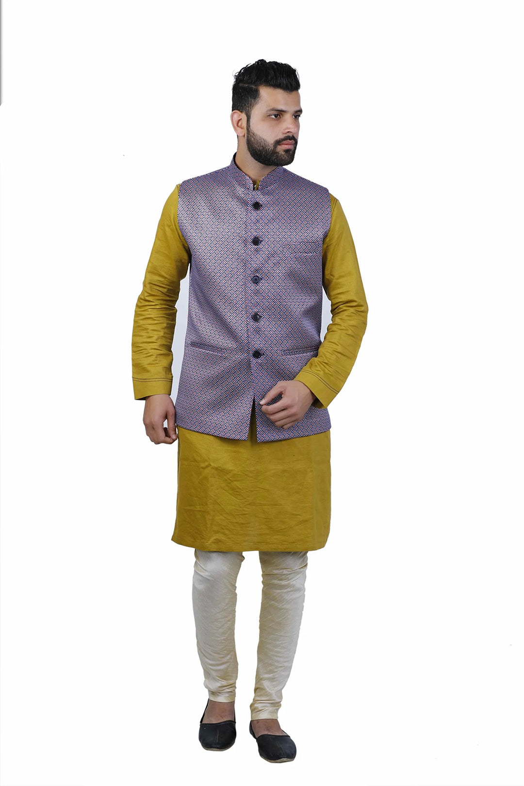 Purple Printed Nehru Jacket | Classy Art Silk Festive Look
