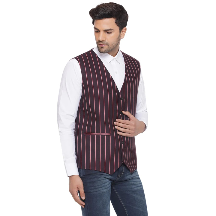 Cotton Poly Striped Waistcoat for Men | Buy Formal & Casual Wear