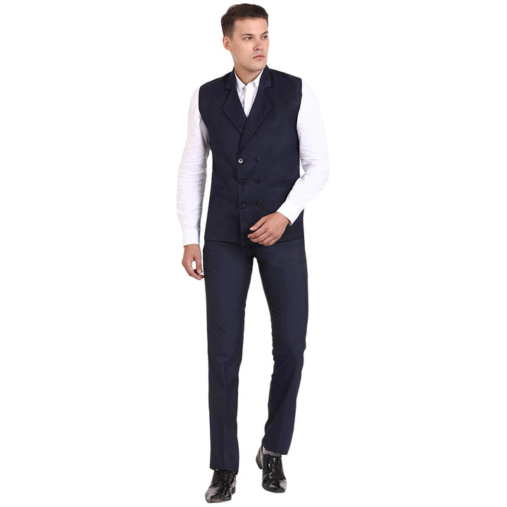 Navy Blue Designer Collar Waistcoat | Poly Cotton for Men