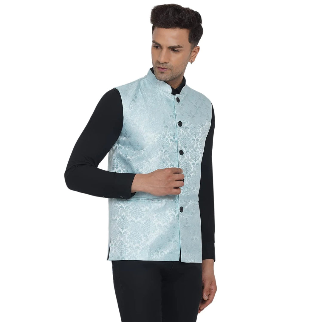 Stylish Men's Jacquard Printed Nehru Jacket | For Festive Wear
