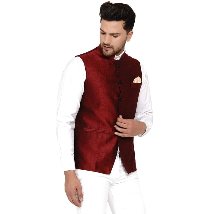 Classy Banarasi Jacket for Men | Solid Silk Blend Nehru Style