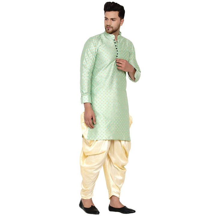 Traditional Art Silk Kurta with Raw Silk Dhoti | Banarasi Elegance