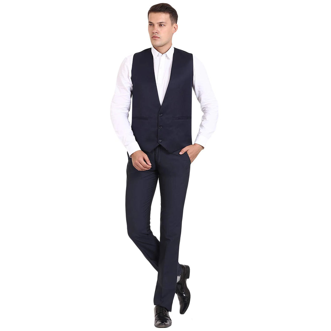 Men’s Navy Blue Striped Waist Coat | Smart Ethnic & Casual Look