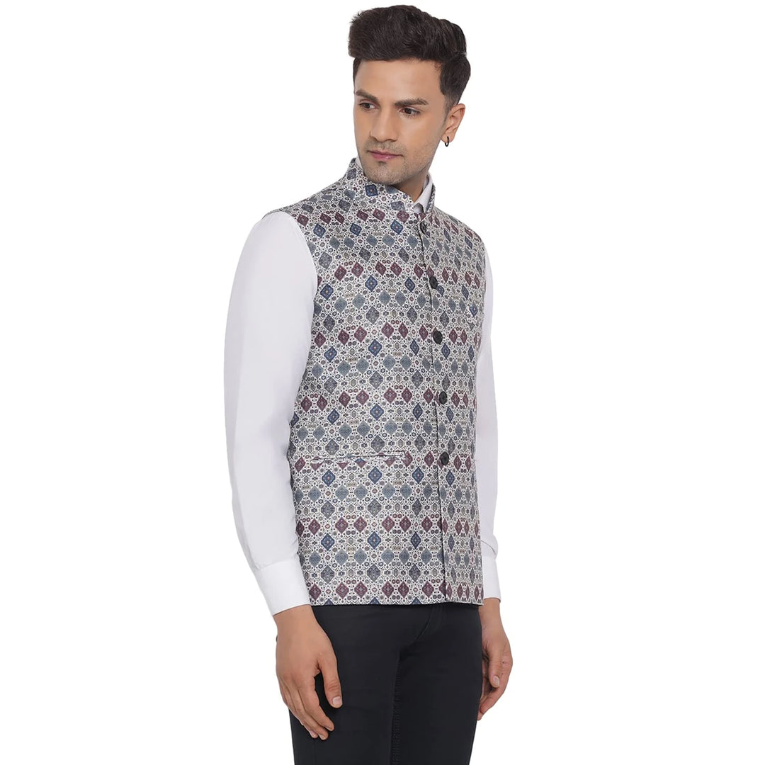 Designer Cotton Printed Nehru Jacket | Men’s Style for Festive Wear
