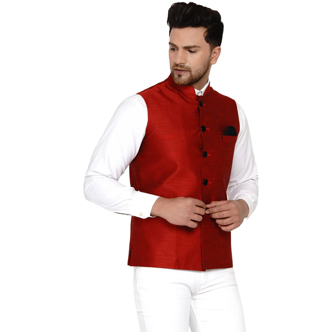 Classy Banarasi Jacket for Men | Solid Silk Blend Nehru Style