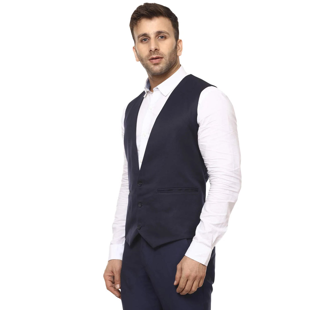 Men’s Navy Blue Poly Cotton Waistcoat | Stylish Ethnic Jacket