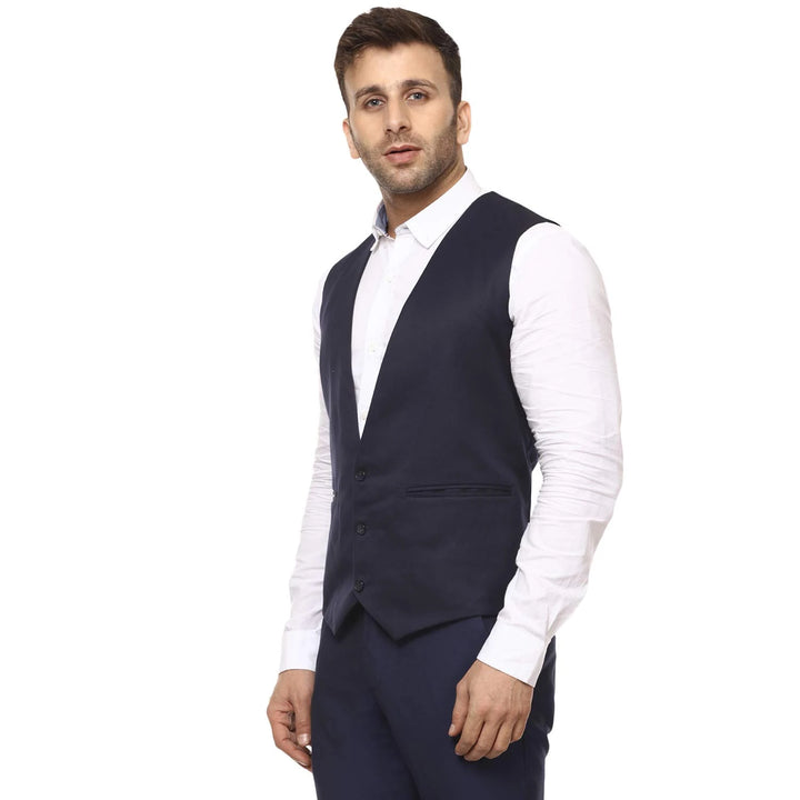 Men’s Navy Blue Poly Cotton Waistcoat | Stylish Ethnic Jacket