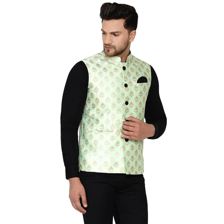 Royal Banarasi Nehru Jacket for Men | Art Silk Printed Elegance
