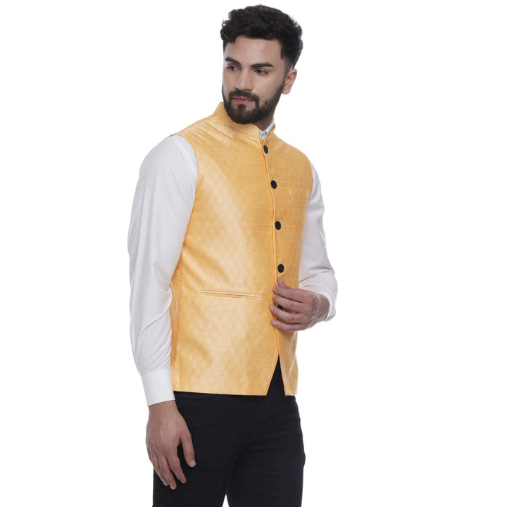 Regal Radiance in Silk | Men’s Jacquard Printed Nehru Jacket