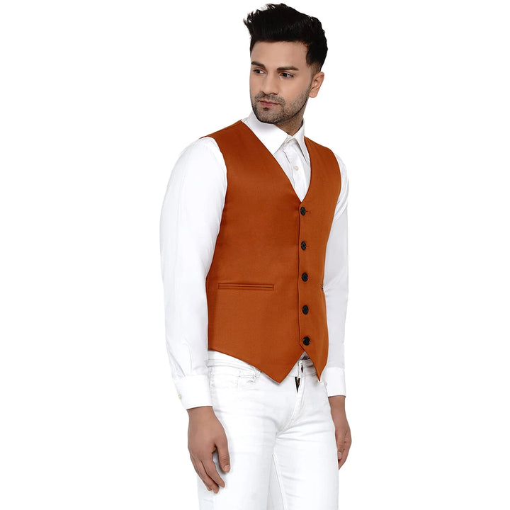 Men's Solid Golden Waistcoat | Elegant Look for Every Occasion
