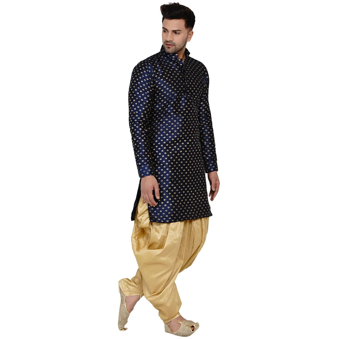 Traditional Art Silk Kurta with Raw Silk Dhoti | Banarasi Elegance