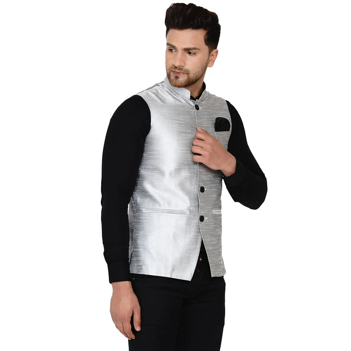 Classy Banarasi Jacket for Men | Solid Silk Blend Nehru Style