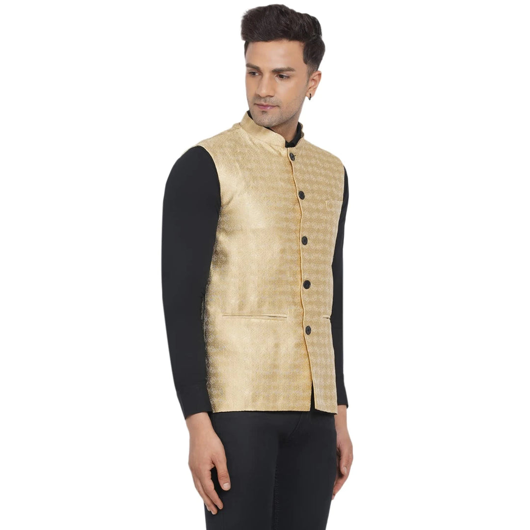 Golden Nehru Jacket for Men | Wedding & Festive Wear
