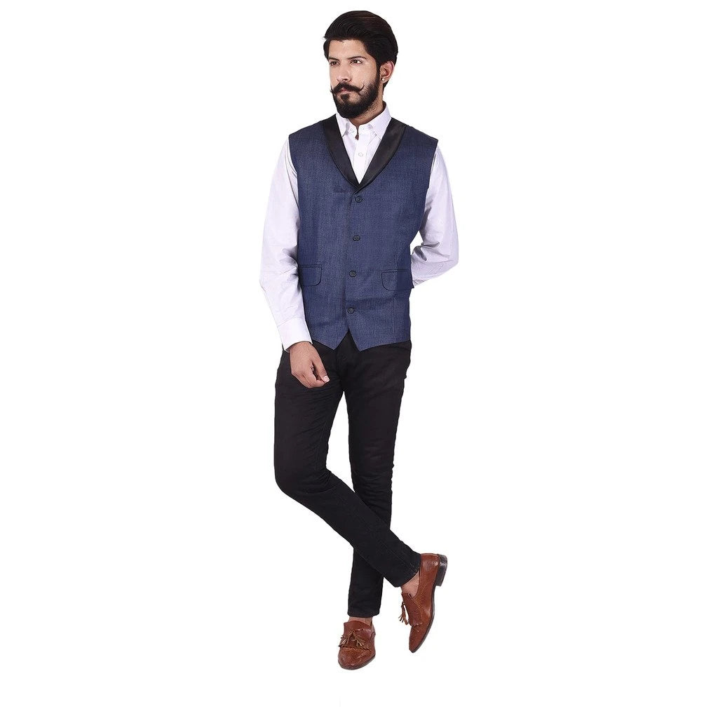 Navy Blue Solid Waistcoat for Men | Elegant Formal & Party Look