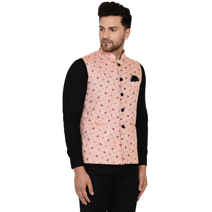 Stylish Pink Printed Nehru Jacket for Men | for Festive Wear