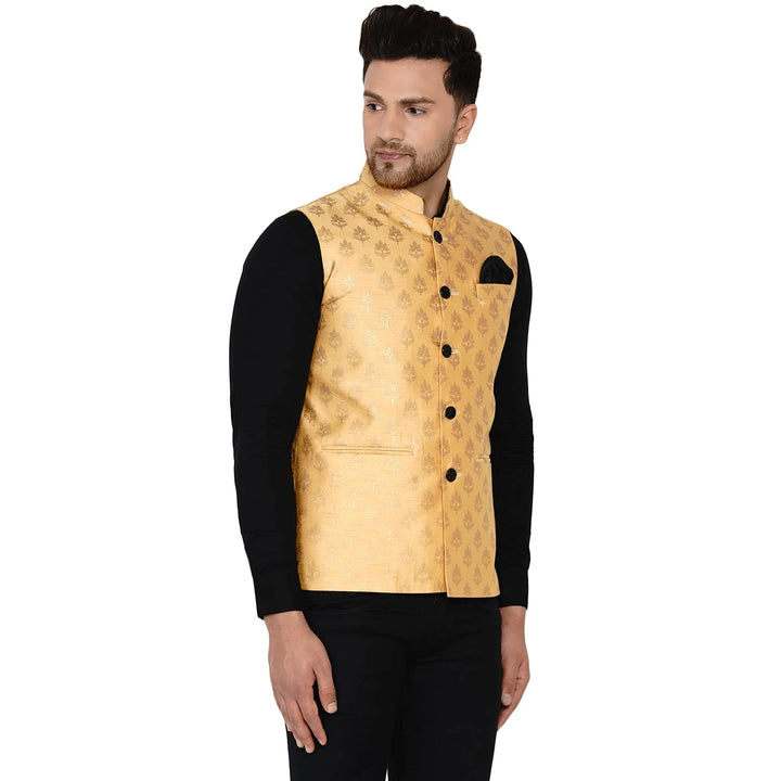 Royal Banarasi Nehru Jacket for Men | Art Silk Printed Elegance