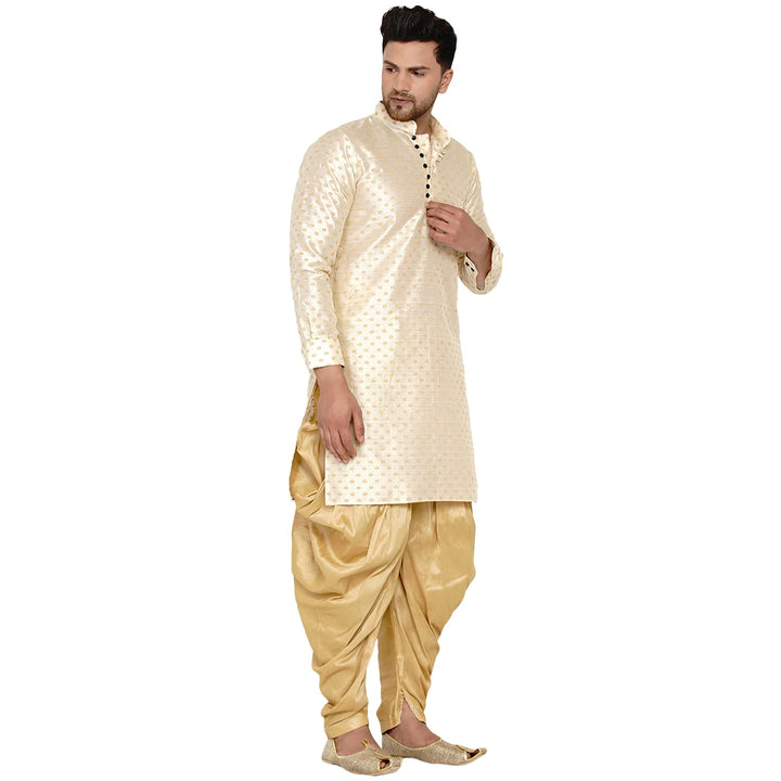 Traditional Art Silk Kurta with Raw Silk Dhoti | Banarasi Elegance
