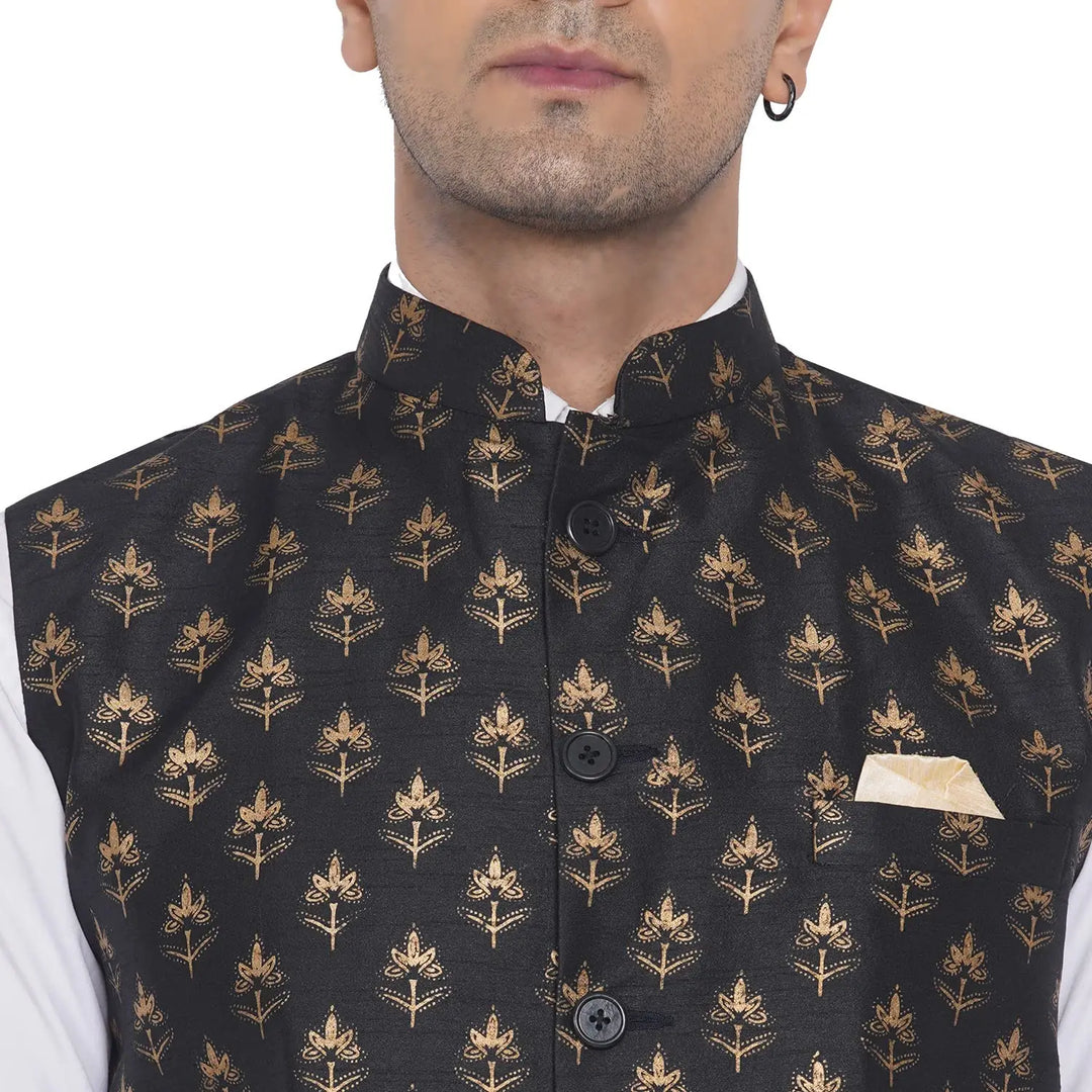 Black Banarasi Nehru Jacket for Men | Elegant Party Wear
