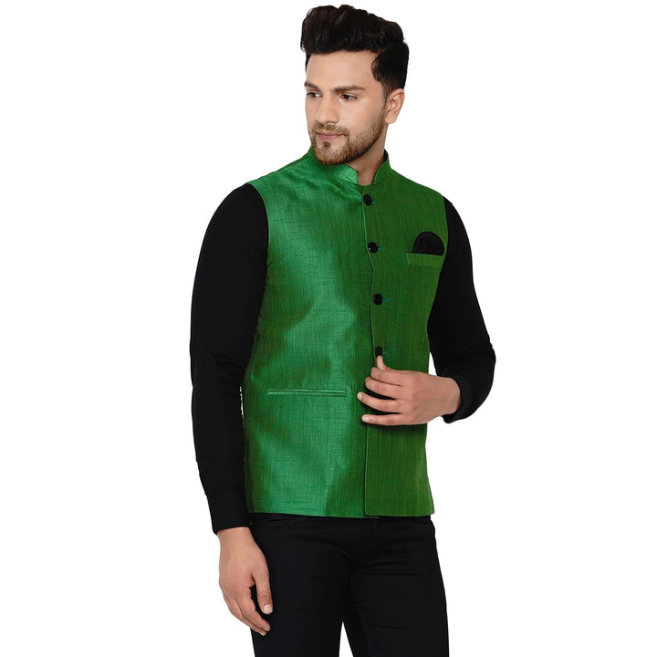 Classy Banarasi Jacket for Men | Solid Silk Blend Nehru Style