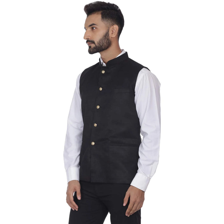 Designer Nehru Jacket for Men | Black Suede Velvet Occasion Wear