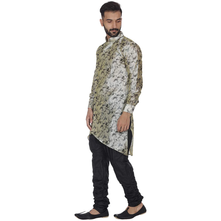 Trendy Beige Silk Kurta | Men's Dupion Silk Zig Zag Printed Kurta
