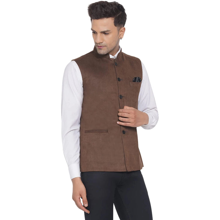 Men's Brown Suede Nehru Jacket | Classic Look for Every Occasion