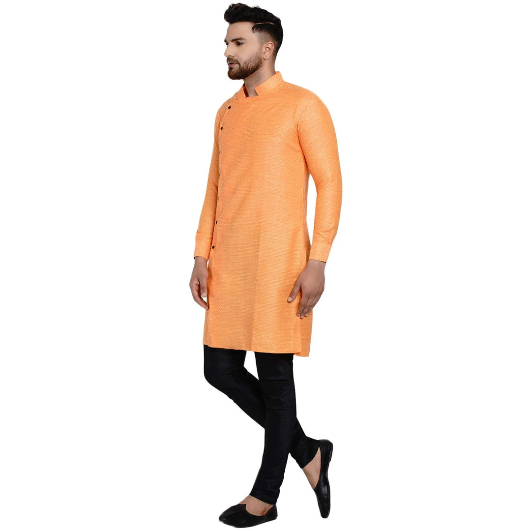 Textured Blended Fabric Kurta | Side Button Men's Ethnic Wear