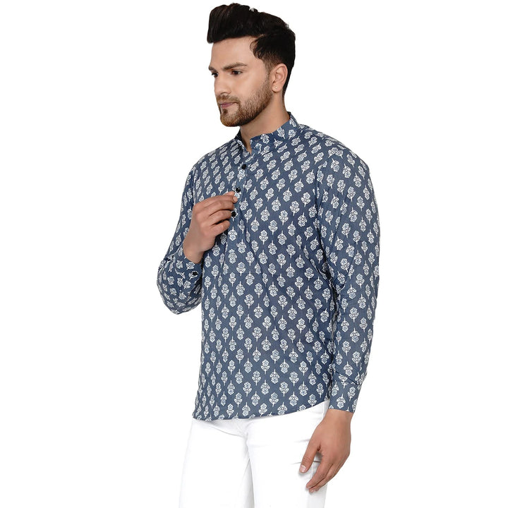 Traditional Look Men's Cotton Kurta | Teal Blue Everyday Charm