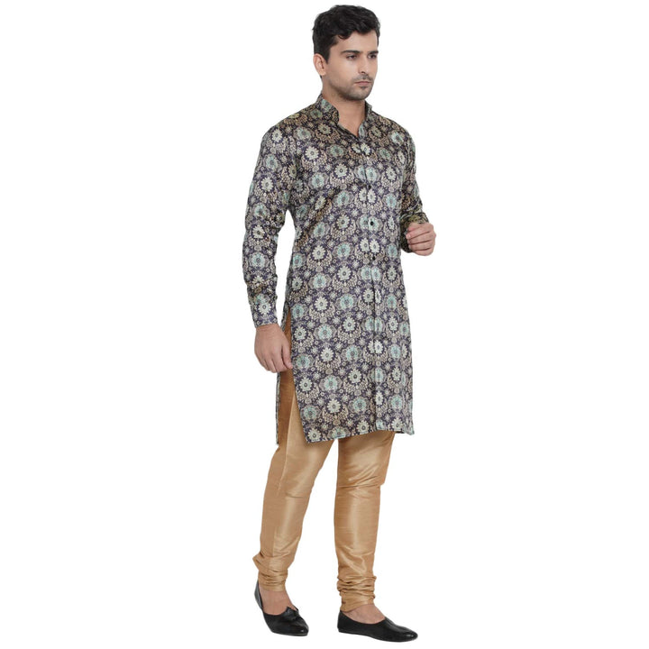 Wedding Kurta for Men | Blue Dupion Silk Sherwani Style Kurta