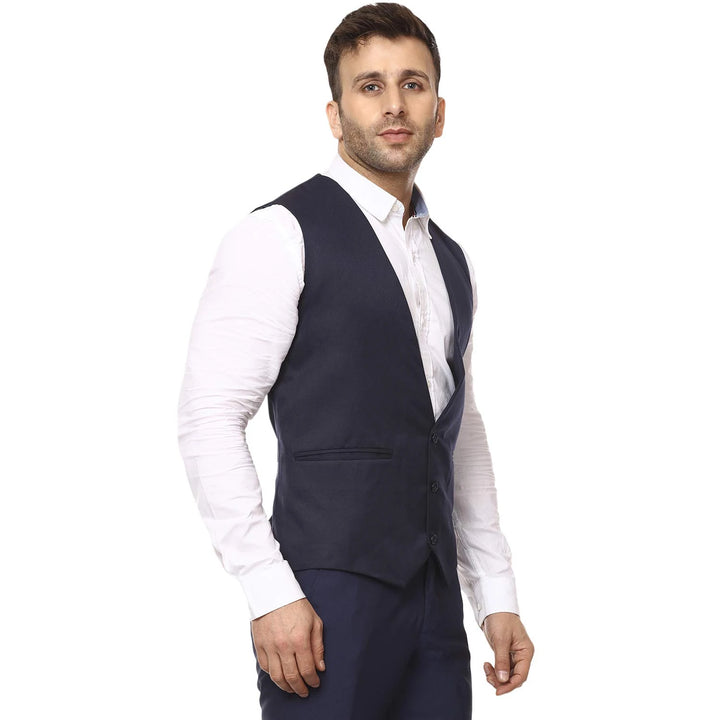 Men’s Navy Blue Poly Cotton Waistcoat | Stylish Ethnic Jacket